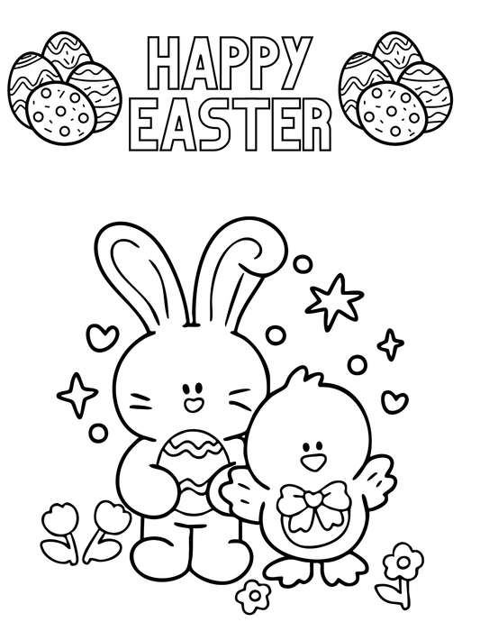 Easter duck and bunny coloring sheet